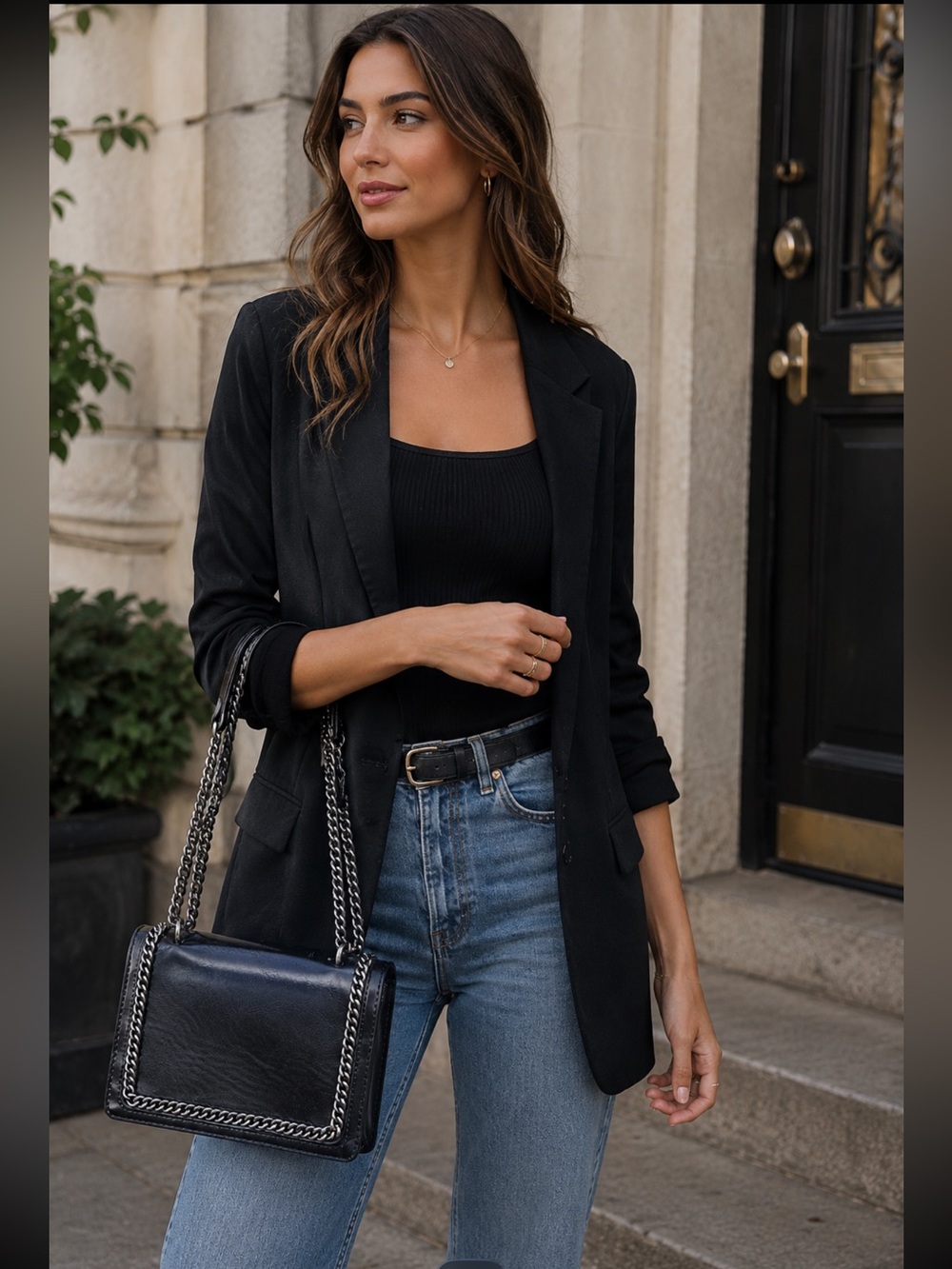 Zara Black Chain Strap Black Women's Bag